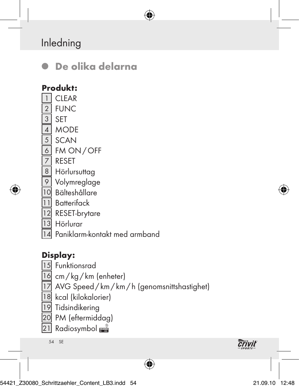 Inledning, De olika delarna | Crivit Z30080 User Manual | Page 52 / 94