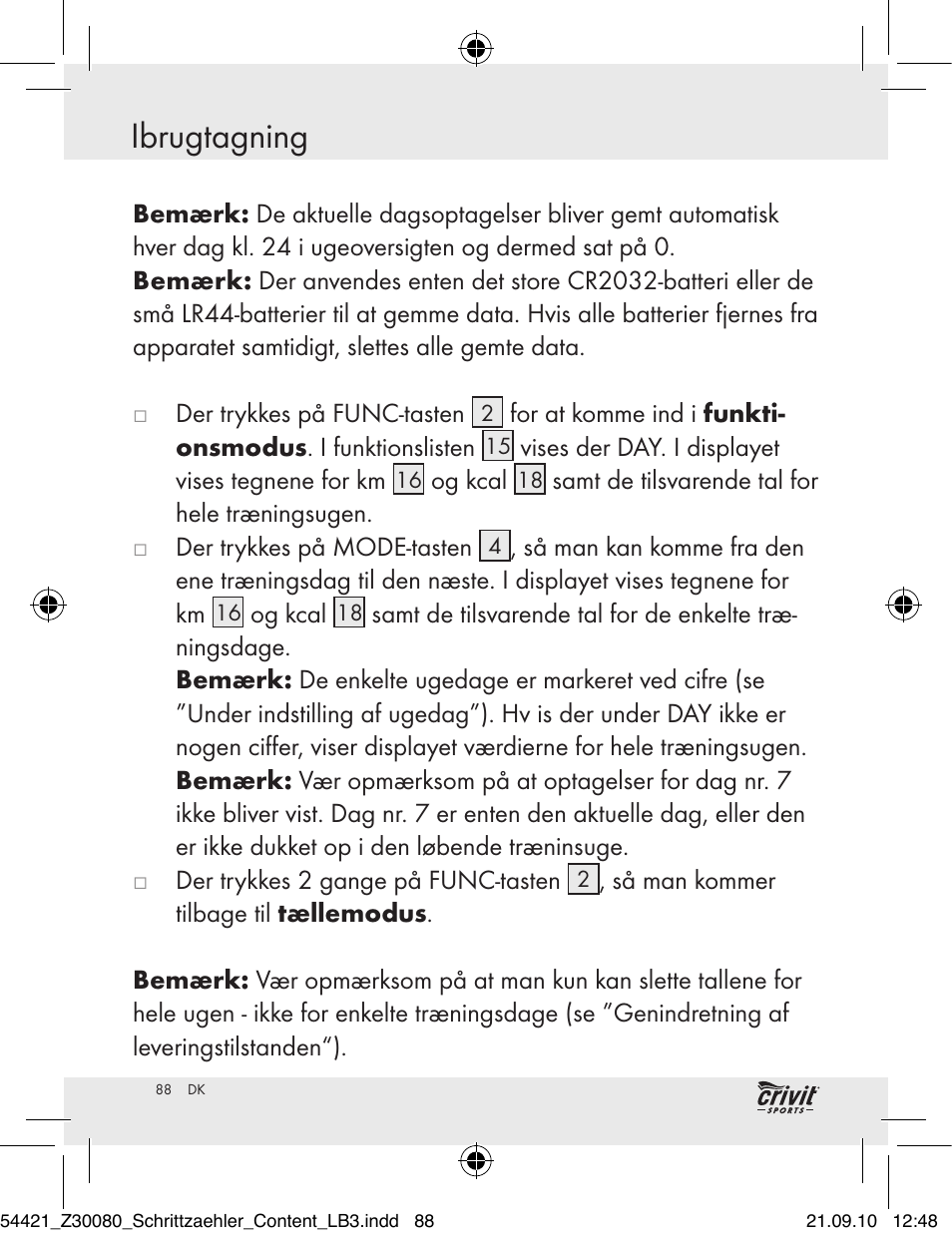 Ibrugtagning | Crivit Z30080 User Manual | Page 86 / 94
