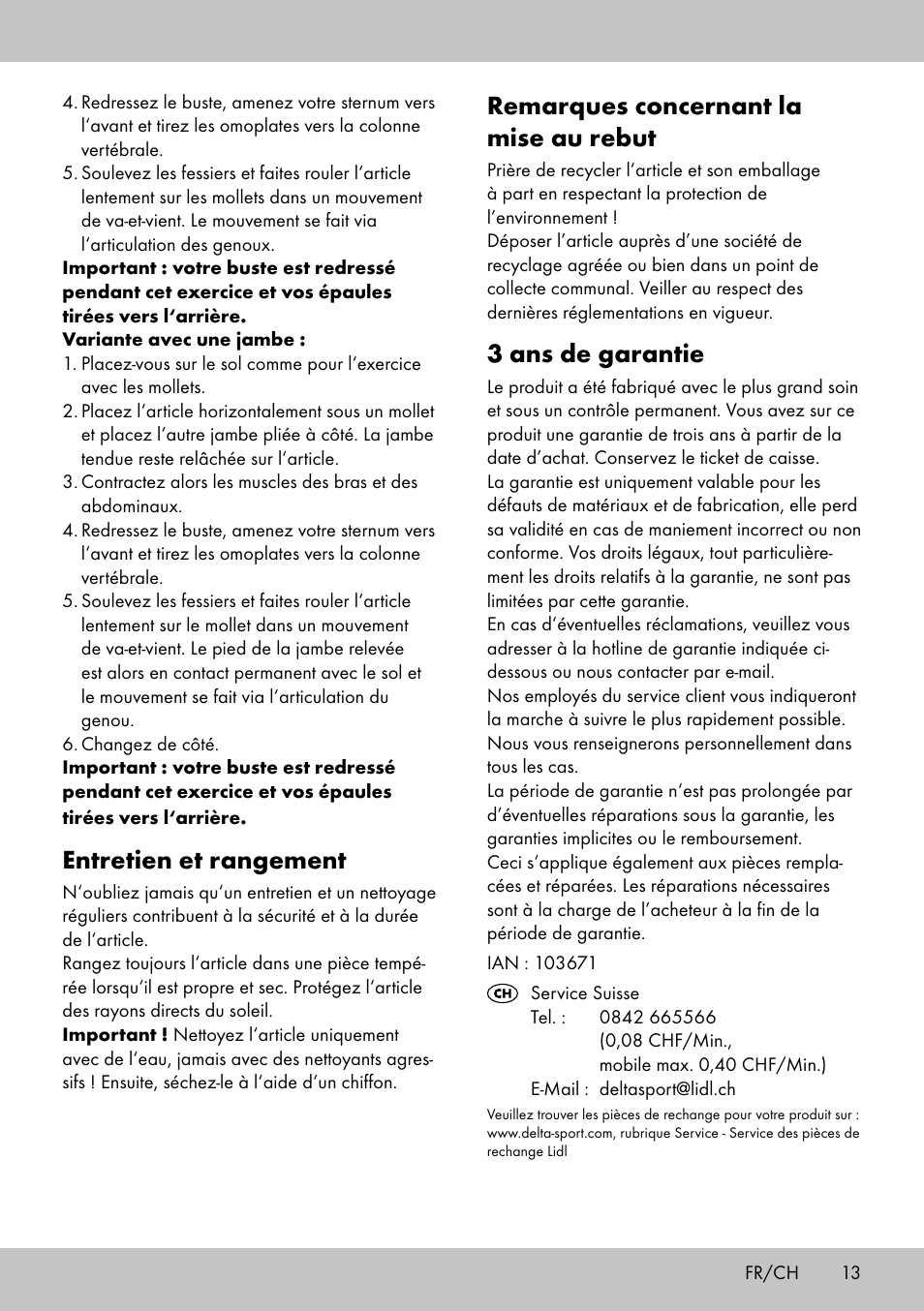 Entretien et rangement, Remarques concernant la mise au rebut, 3 ans de garantie | Crivit BB-2035 User Manual | Page 11 / 22