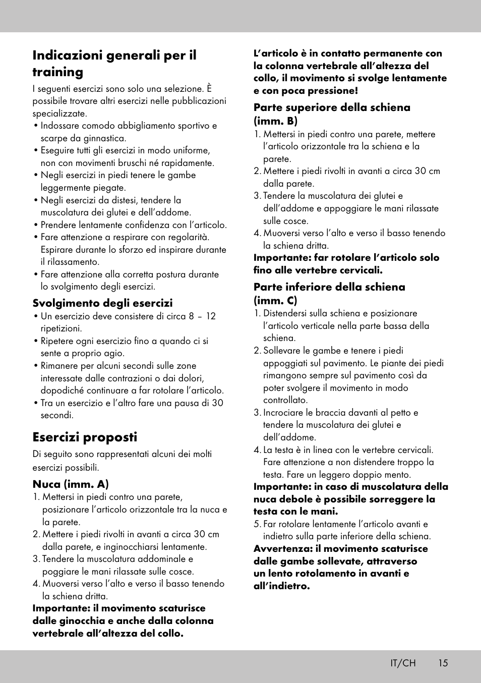 Indicazioni generali per il training, Esercizi proposti | Crivit BB-2035 User Manual | Page 13 / 22