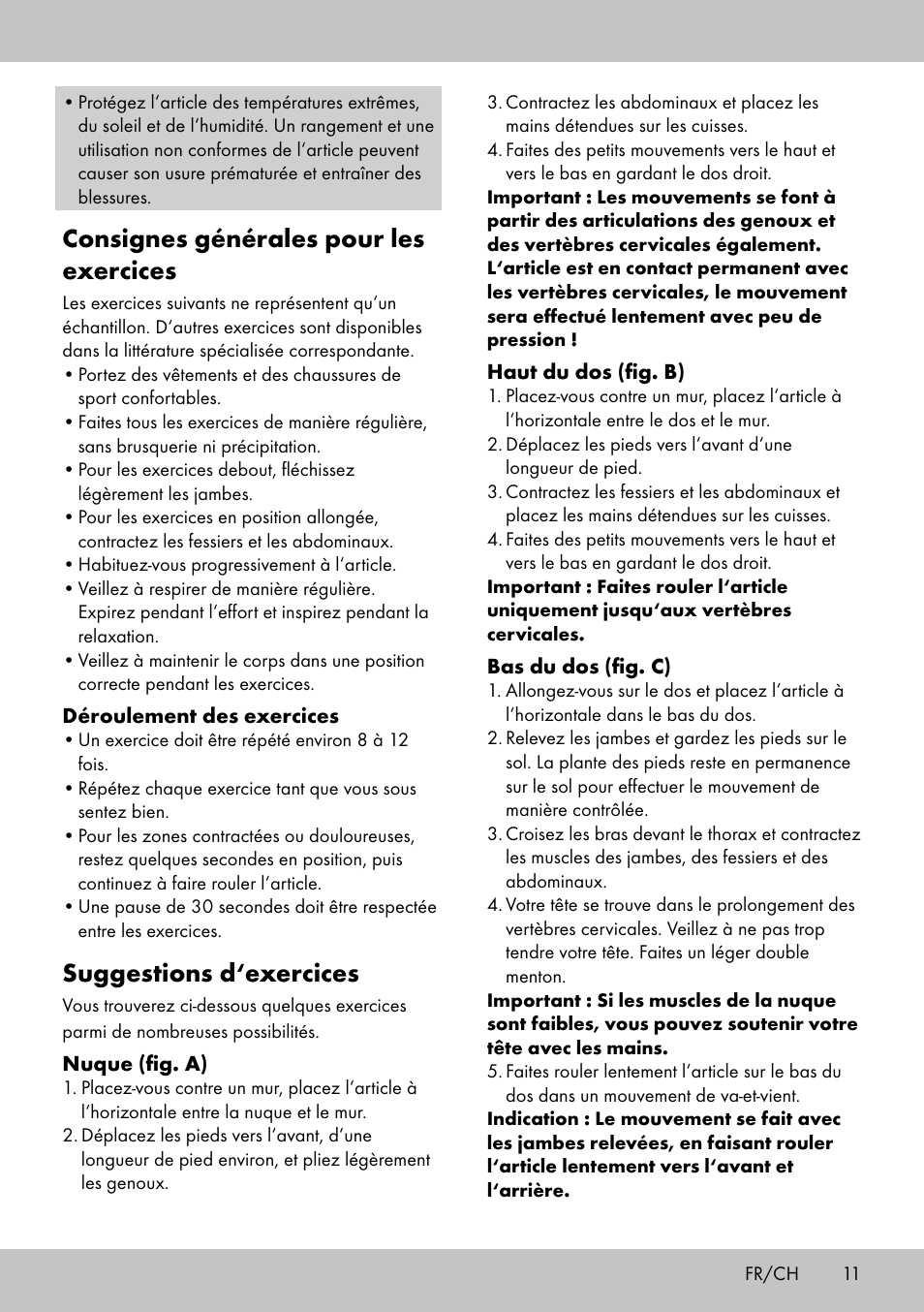 Consignes générales pour les exercices, Suggestions d‘exercices | Crivit BB-2035 User Manual | Page 9 / 22