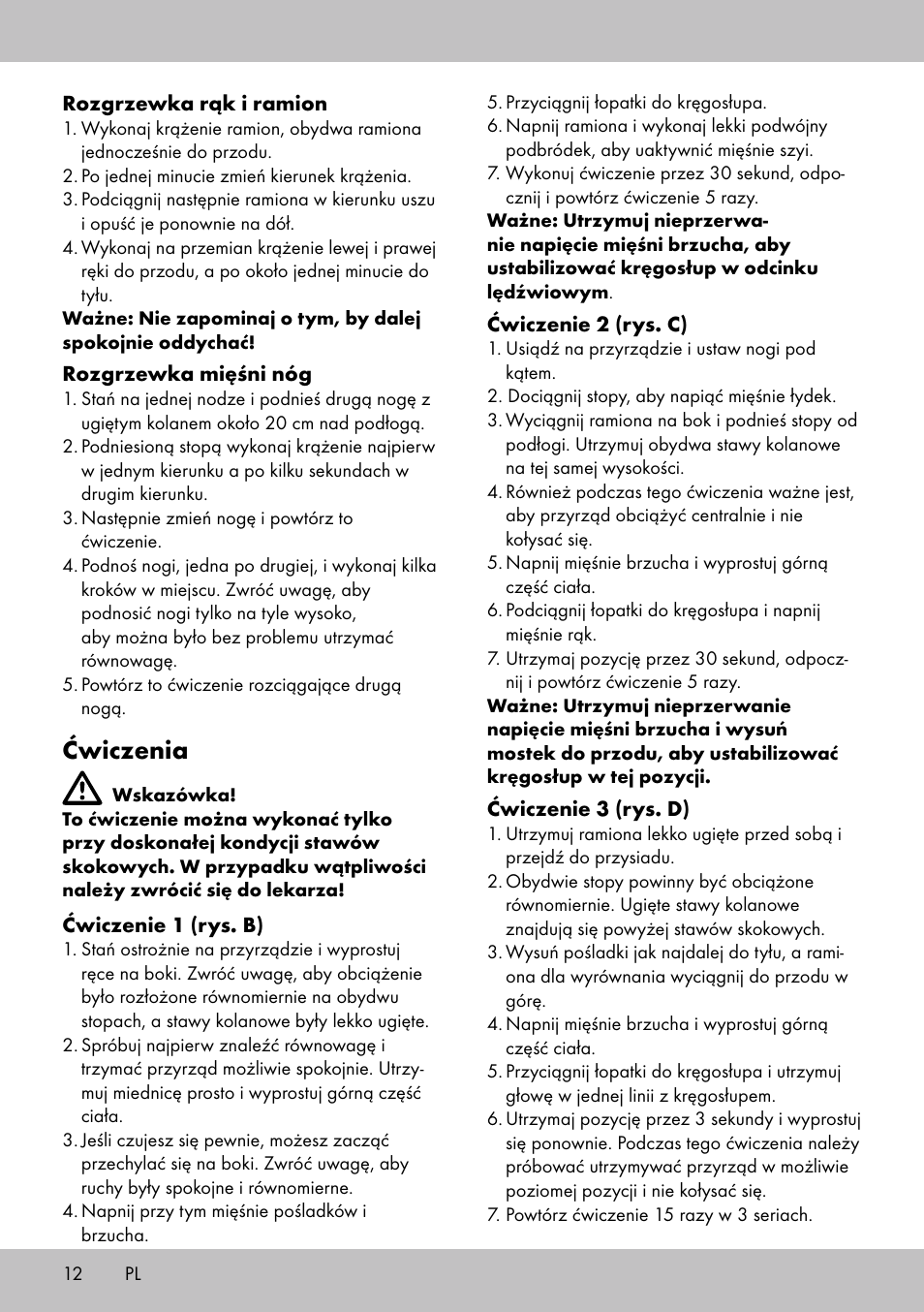 Ćwiczenia | Crivit BB-1789 User Manual | Page 12 / 36