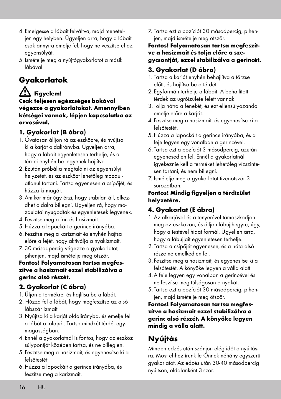 Nyújtás, Gyakorlatok | Crivit BB-1789 User Manual | Page 16 / 36