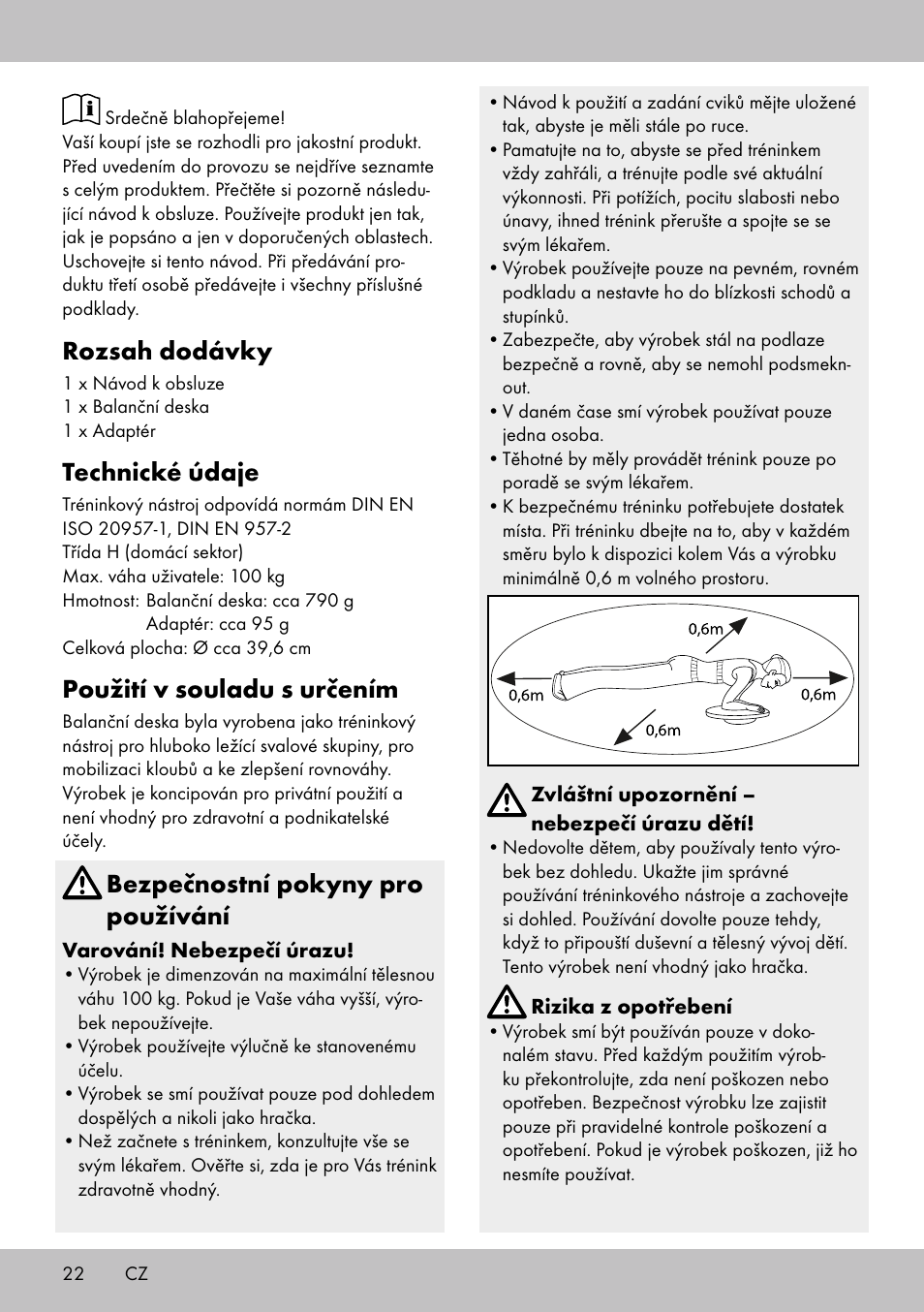 Rozsah dodávky, Technické údaje, Použití v souladu s určením | Bezpečnostní pokyny pro používání | Crivit BB-1789 User Manual | Page 22 / 36