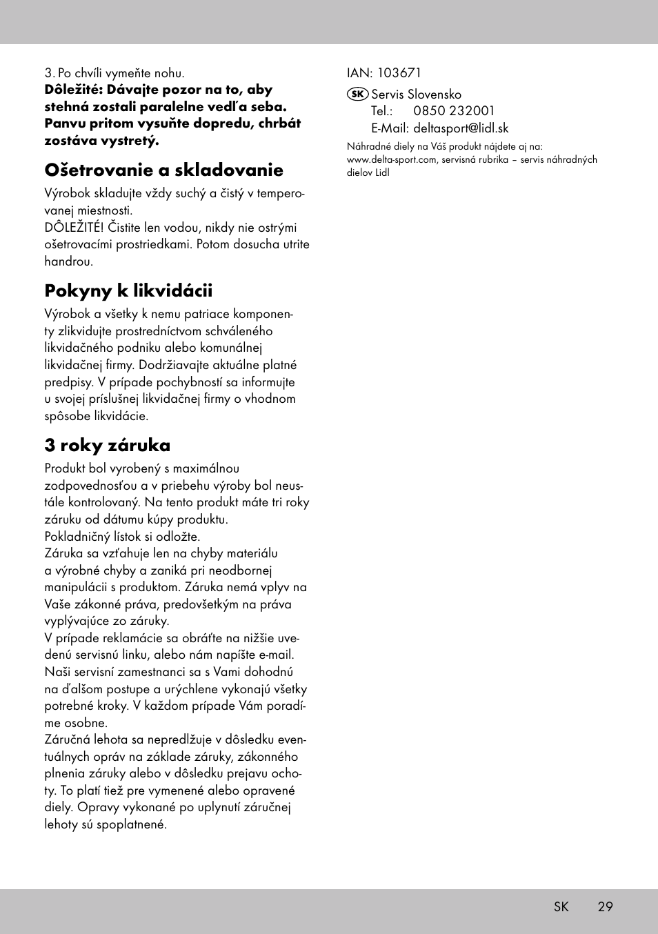 Ošetrovanie a skladovanie, Pokyny k likvidácii, 3 roky záruka | Crivit BB-1789 User Manual | Page 29 / 36