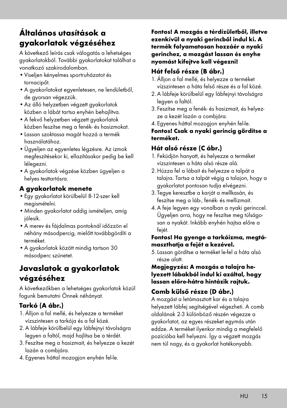 Általános utasítások a gyakorlatok végzéséhez, Javaslatok a gyakorlatok végzéséhez | Crivit BB-2035 User Manual | Page 13 / 34