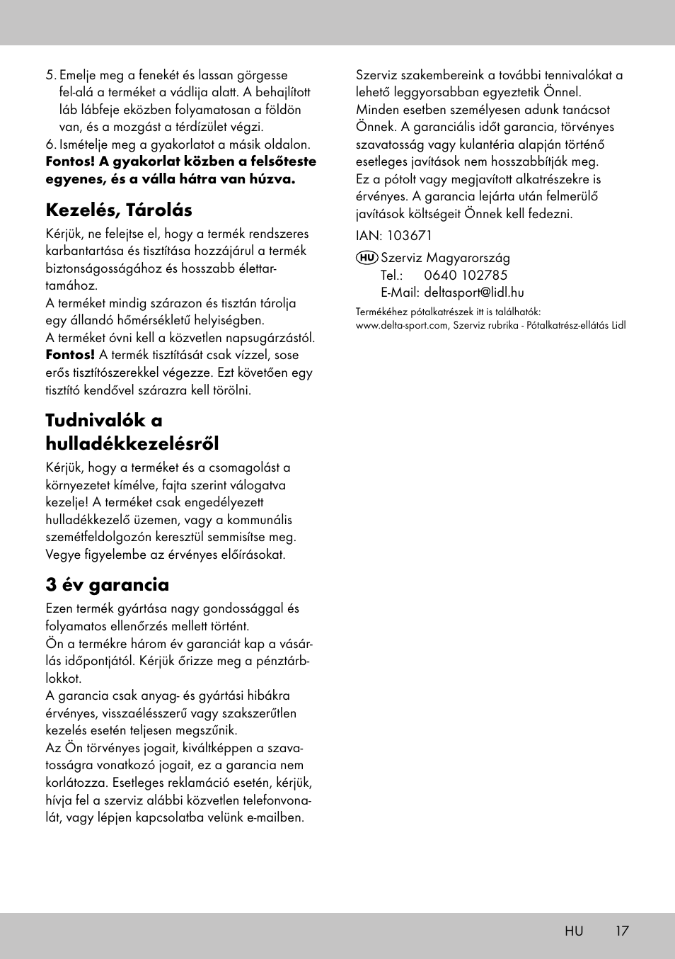 Kezelés, tárolás, Tudnivalók a hulladékkezelésről, 3 év garancia | Crivit BB-2035 User Manual | Page 15 / 34