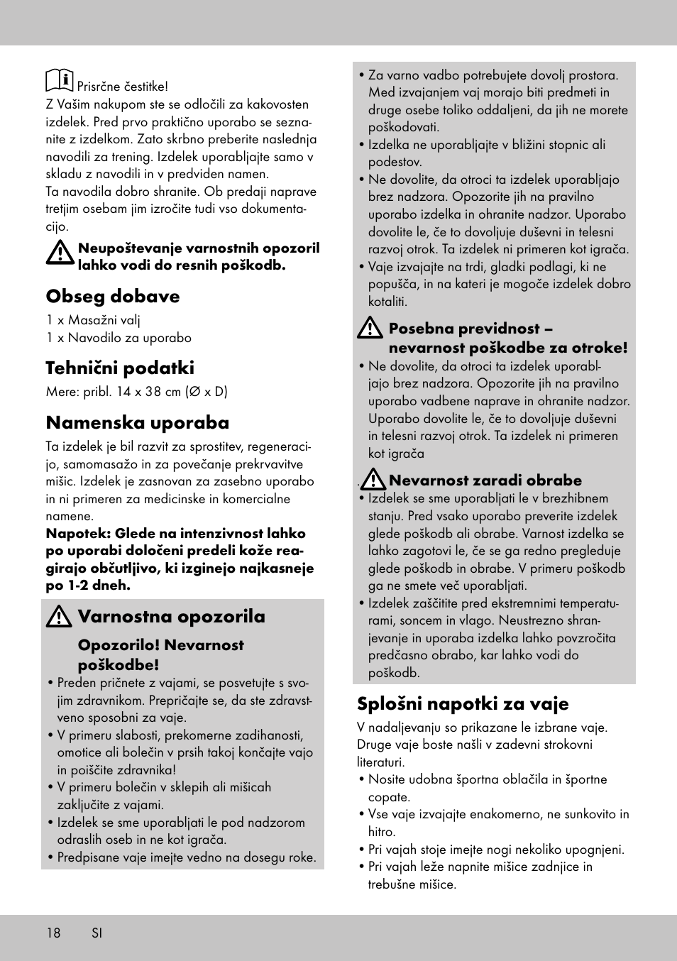 Obseg dobave, Tehnični podatki, Namenska uporaba | Varnostna opozorila, Splošni napotki za vaje | Crivit BB-2035 User Manual | Page 16 / 34
