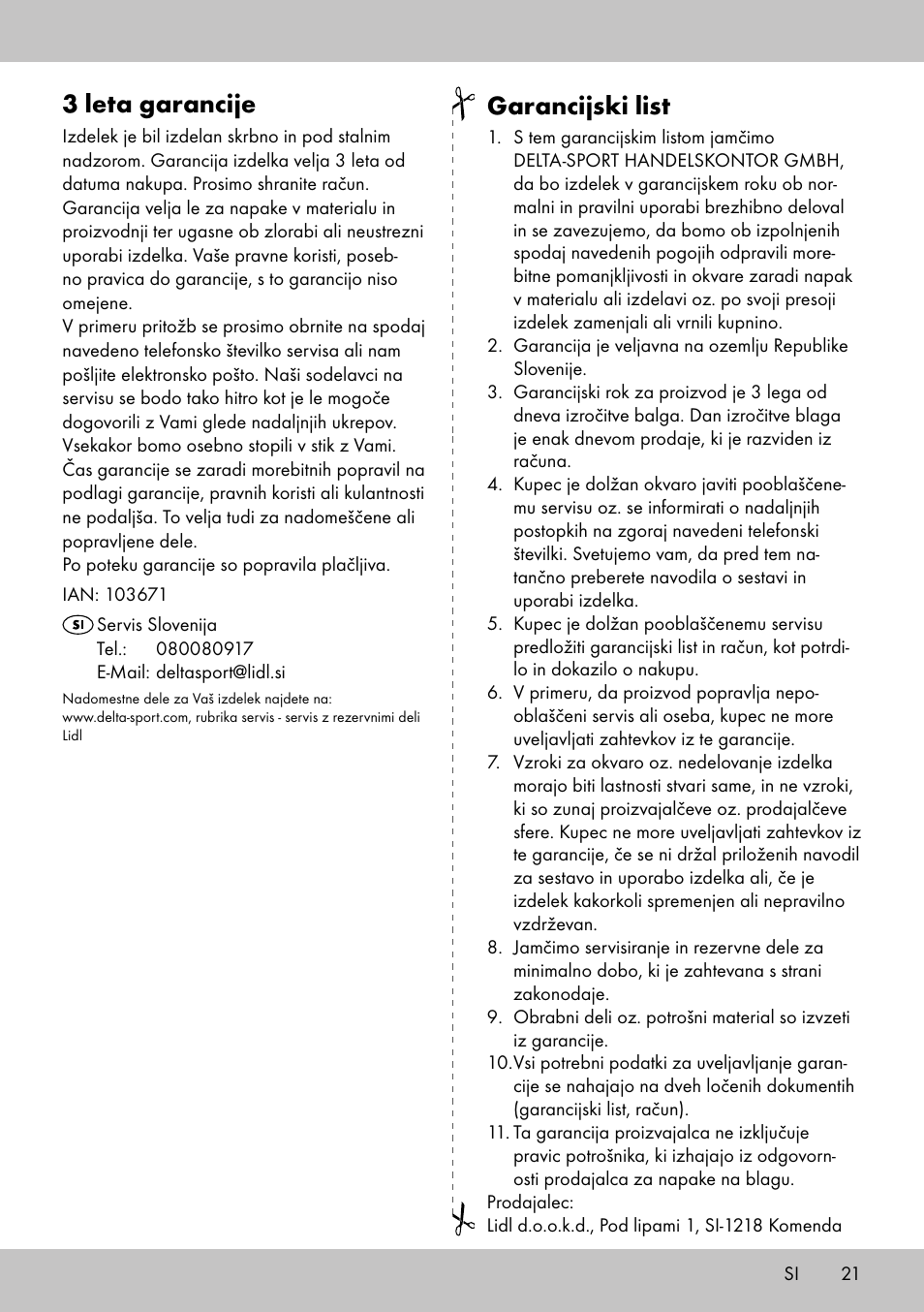 Garancijski list, 3 leta garancije | Crivit BB-2035 User Manual | Page 19 / 34