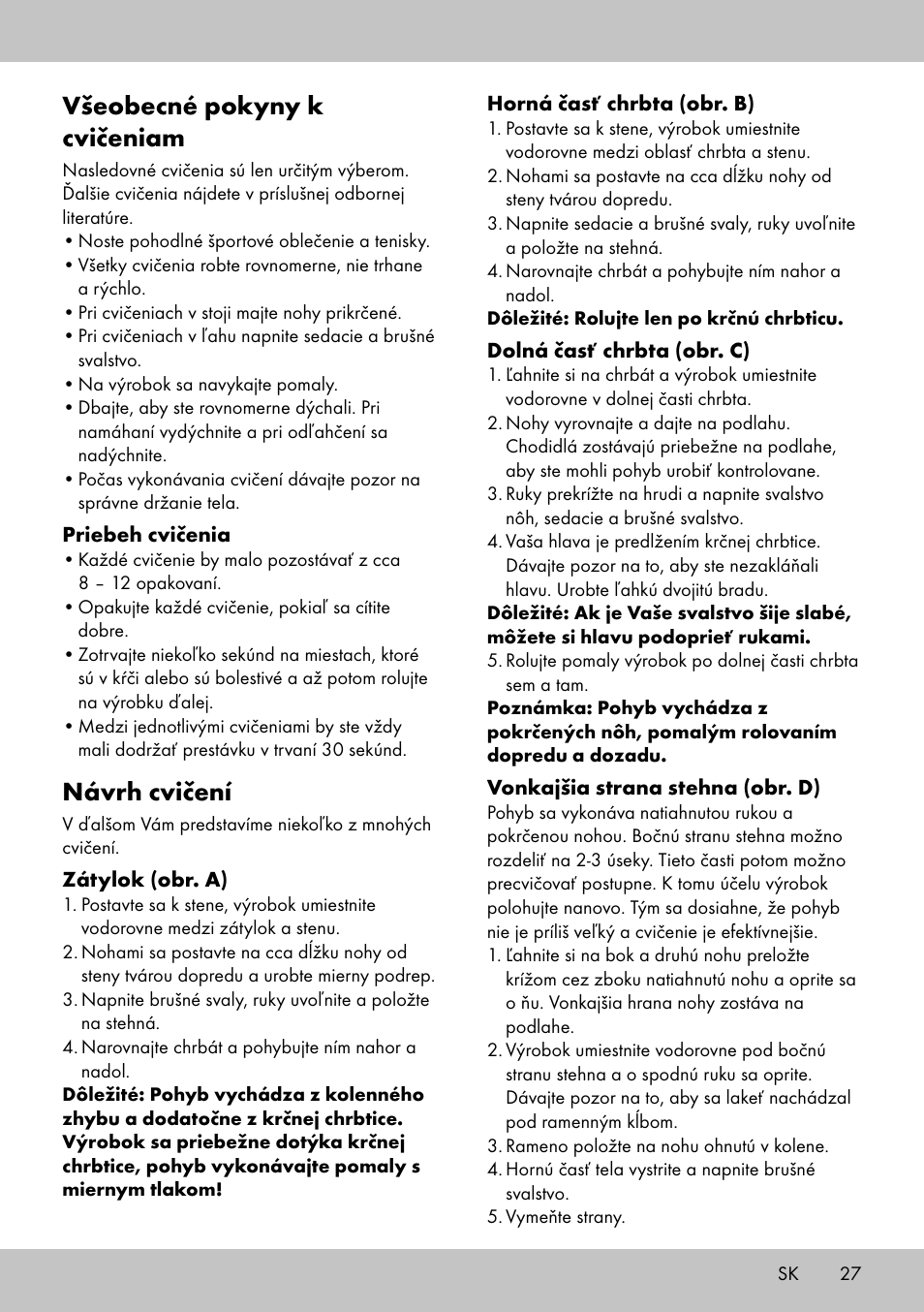 Všeobecné pokyny k cvičeniam, Návrh cvičení | Crivit BB-2035 User Manual | Page 25 / 34
