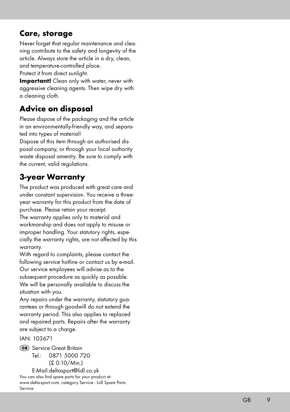 Care, storage, Advice on disposal, Year warranty | Crivit BB-2035 User Manual | Page 7 / 34