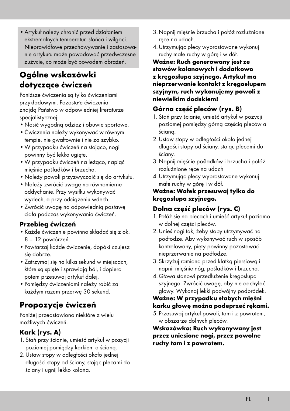 Ogólne wskazówki dotyczące ćwiczeń, Propozycje ćwiczeń | Crivit BB-2035 User Manual | Page 9 / 34