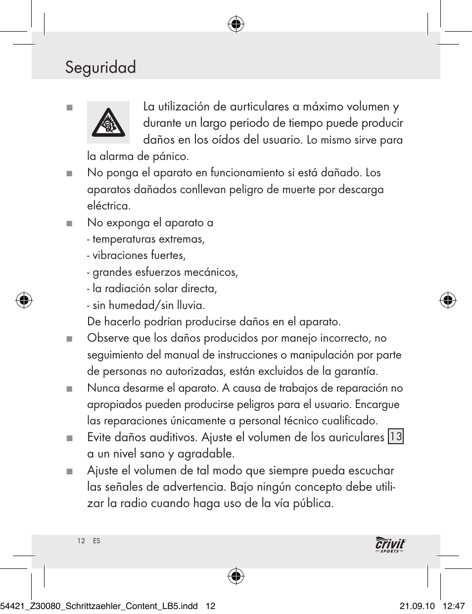 Seguridad | Crivit Z30080 User Manual | Page 10 / 102