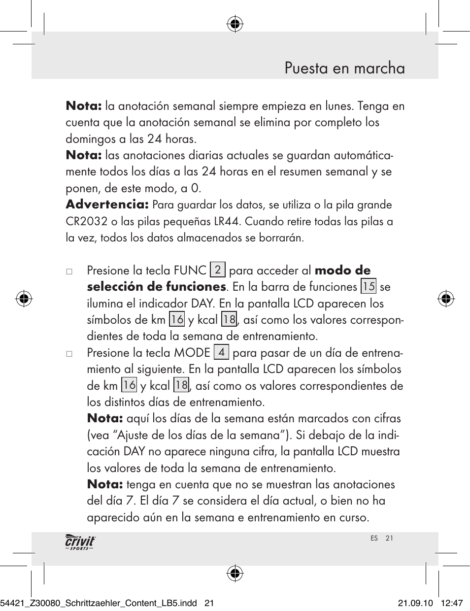 Puesta en marcha | Crivit Z30080 User Manual | Page 19 / 102