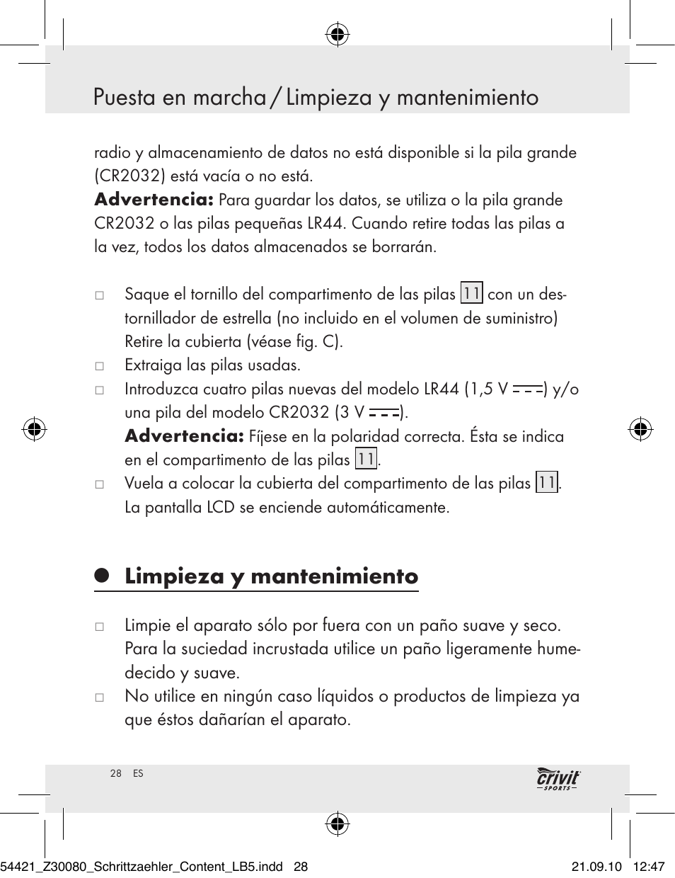 Limpieza y mantenimiento | Crivit Z30080 User Manual | Page 26 / 102