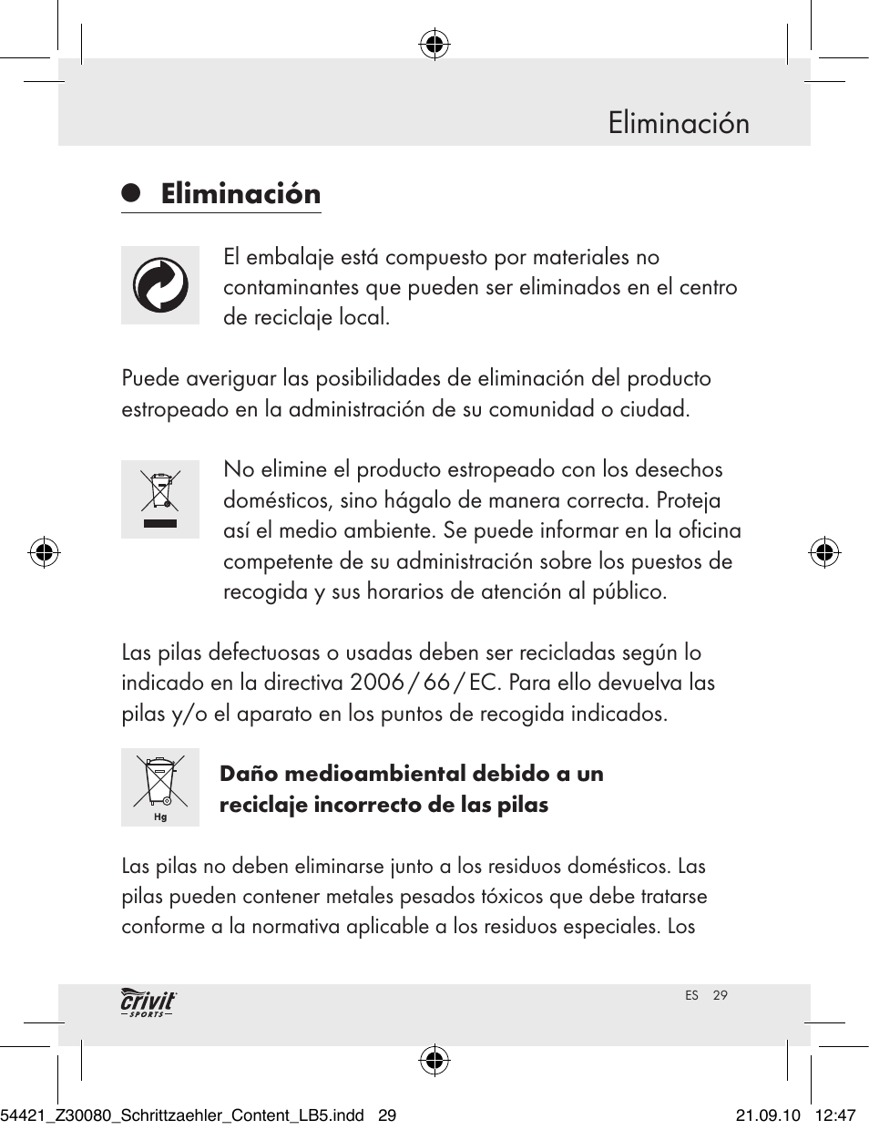 Eliminación | Crivit Z30080 User Manual | Page 27 / 102