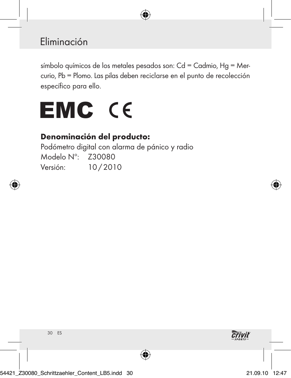 Eliminación | Crivit Z30080 User Manual | Page 28 / 102