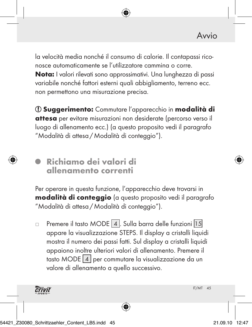Avvio, Richiamo dei valori di allenamento correnti | Crivit Z30080 User Manual | Page 43 / 102
