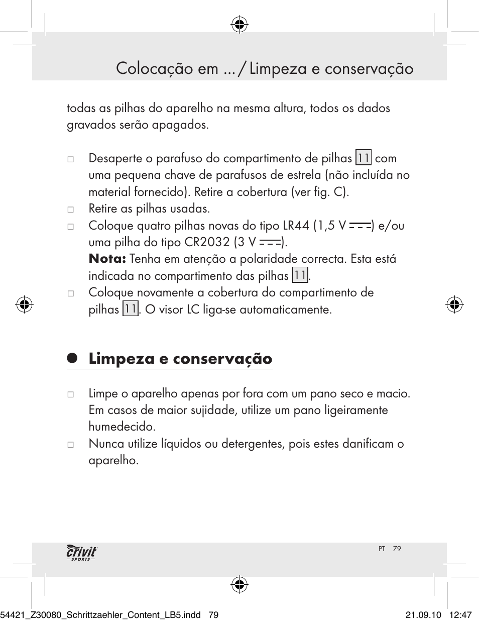 Colocação em ... / limpeza e conservação, Limpeza e conservação | Crivit Z30080 User Manual | Page 77 / 102