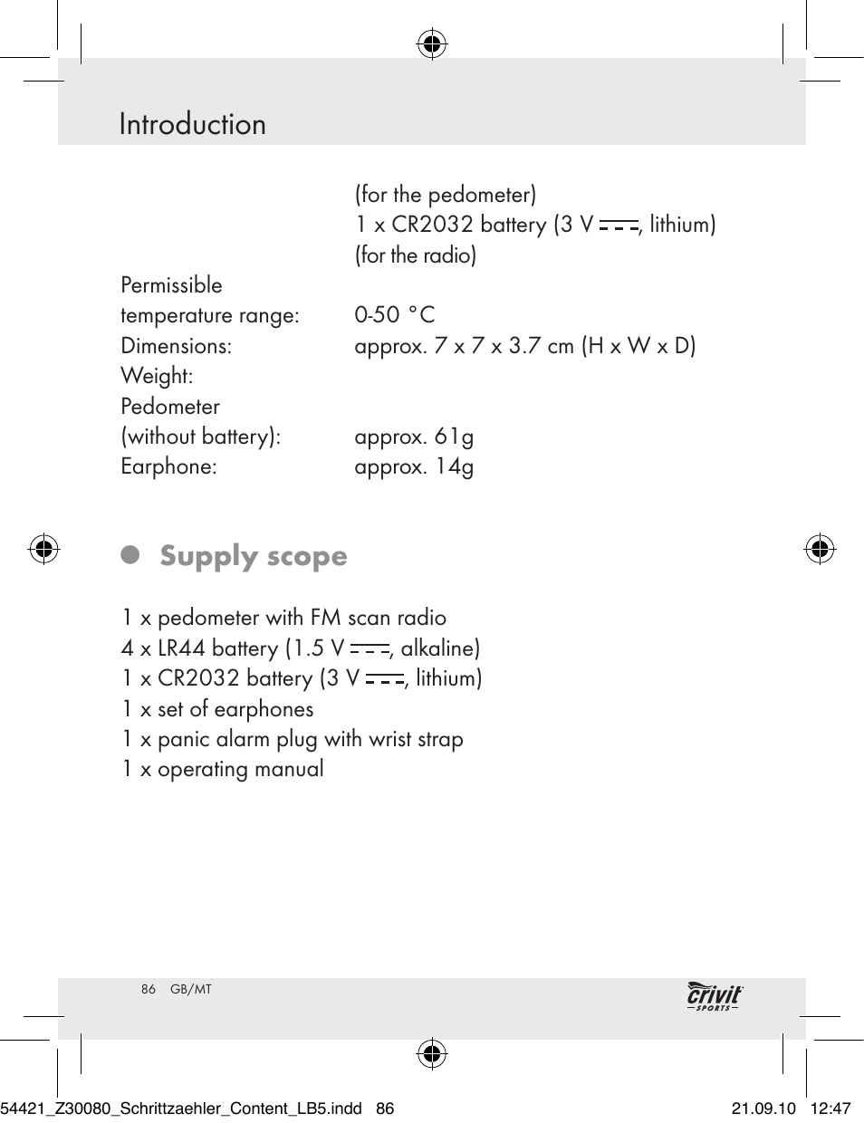 Safety introduction, Supply scope | Crivit Z30080 User Manual | Page 84 / 102