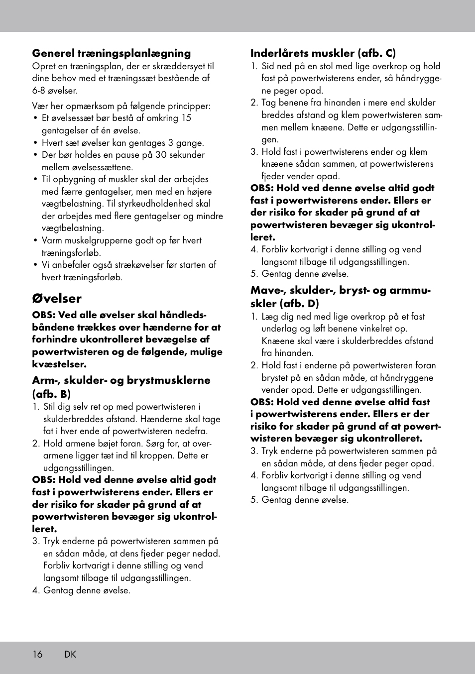 Øvelser | Crivit FH-2006 User Manual | Page 16 / 32