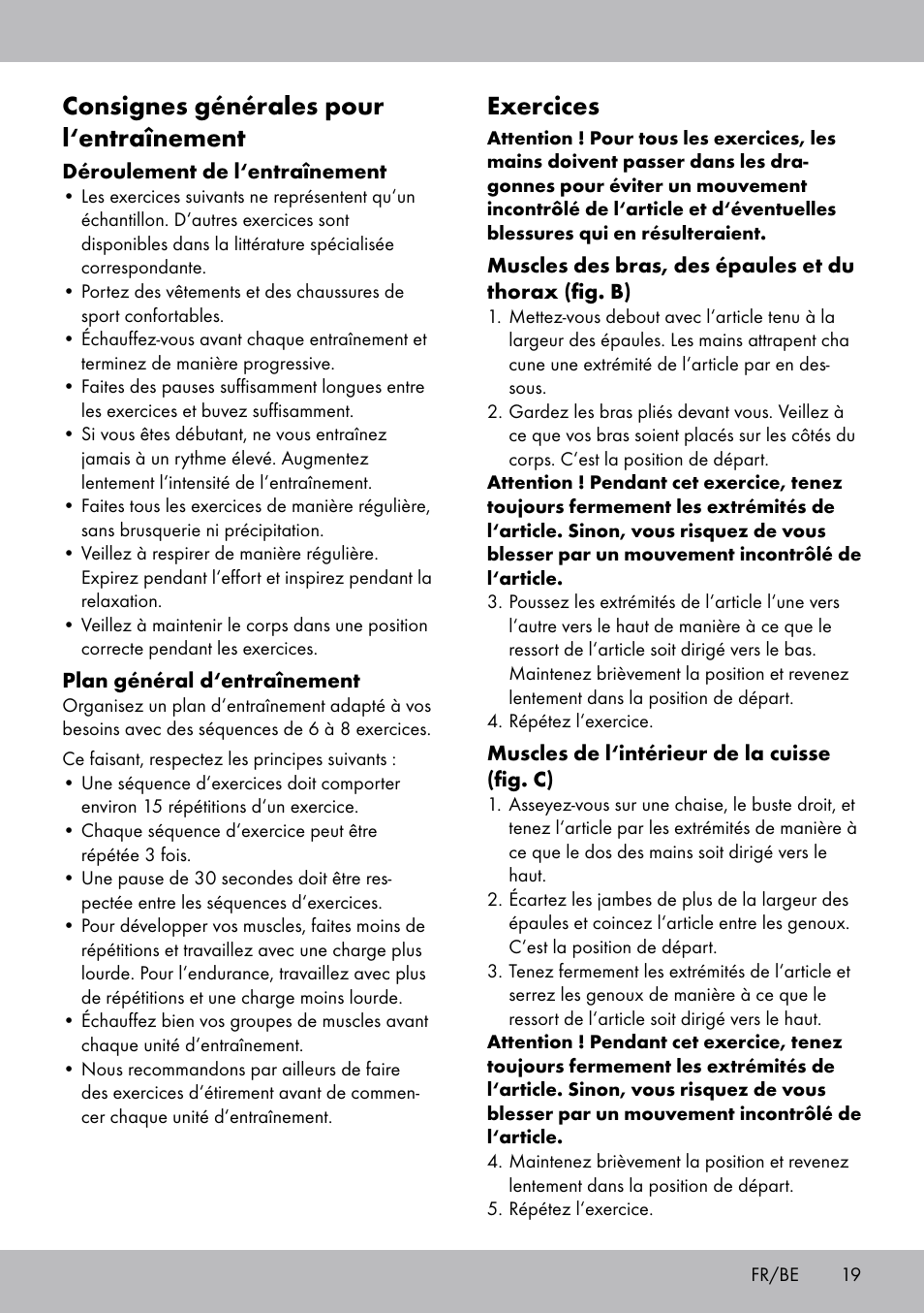 Consignes générales pour l‘entraînement, Exercices | Crivit FH-2006 User Manual | Page 19 / 32