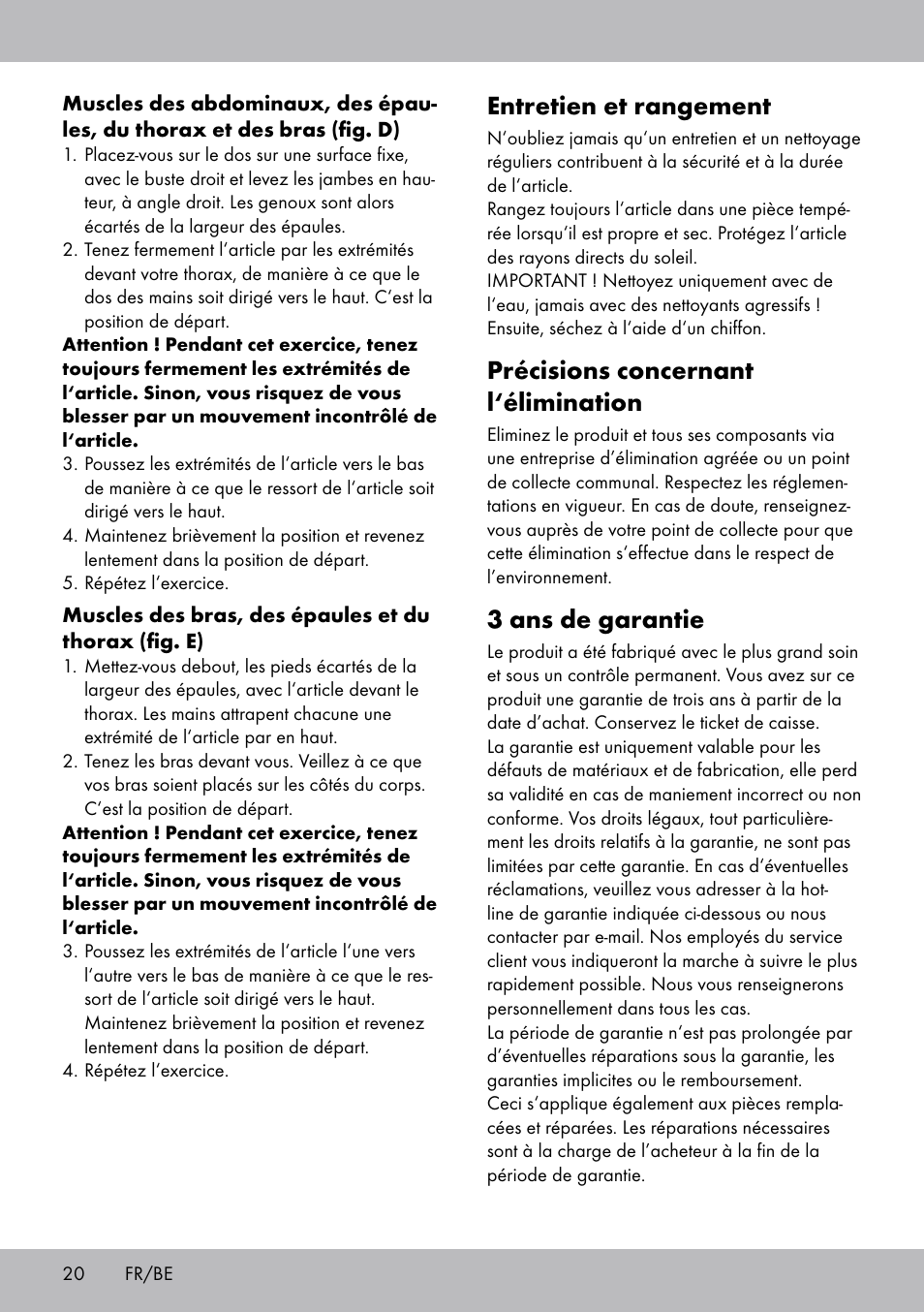 Entretien et rangement, Précisions concernant l‘élimination, 3 ans de garantie | Crivit FH-2006 User Manual | Page 20 / 32