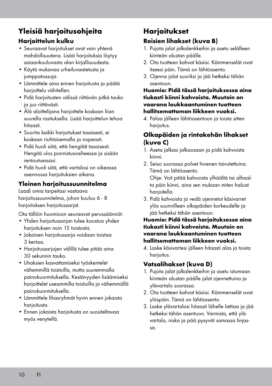 Yleisiä harjoitusohjeita, Harjoitukset | Crivit ET-2008 User Manual | Page 10 / 28