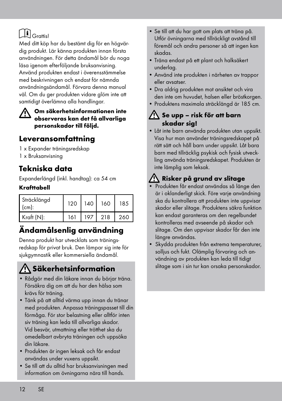 Leveransomfattning, Tekniska data, Ändamålsenlig användning | Säkerhetsinformation | Crivit ET-2008 User Manual | Page 12 / 28