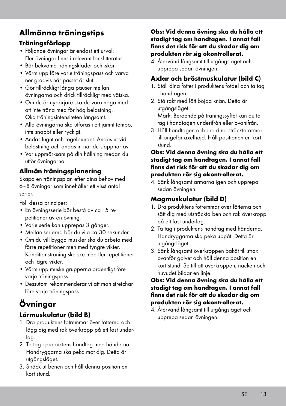 Allmänna träningstips, Övningar | Crivit ET-2008 User Manual | Page 13 / 28