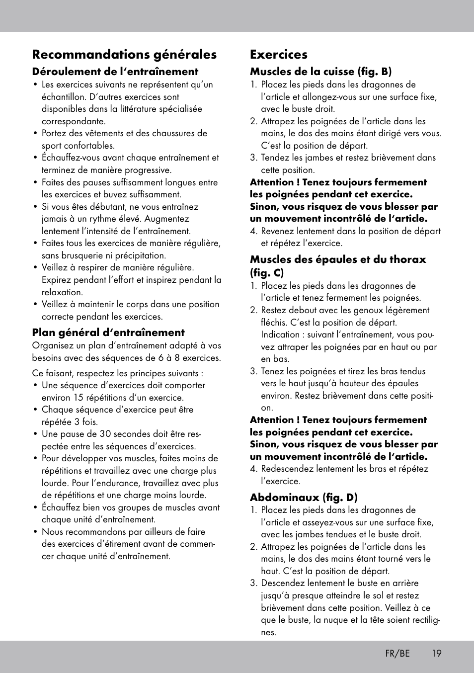 Recommandations générales, Exercices | Crivit ET-2008 User Manual | Page 19 / 28
