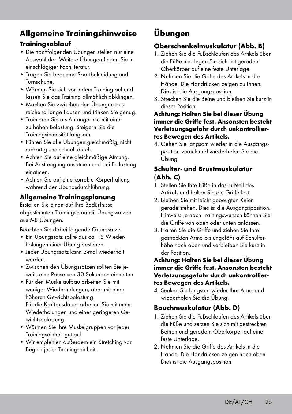 Übungen, Allgemeine trainingshinweise | Crivit ET-2008 User Manual | Page 25 / 28