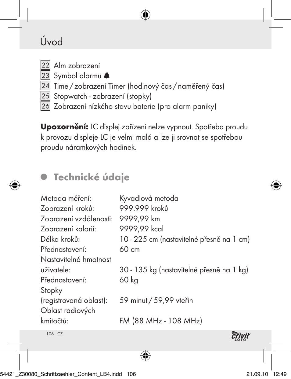 Úvod, Technické údaje | Crivit Z30080 User Manual | Page 104 / 147