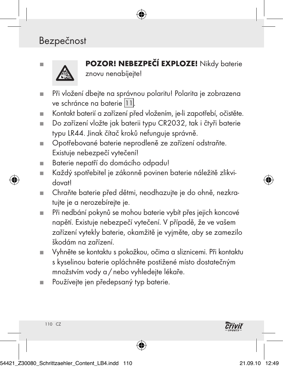 Bezpečnost, Před uvedením do provozu / uvedení do provozu | Crivit Z30080 User Manual | Page 108 / 147