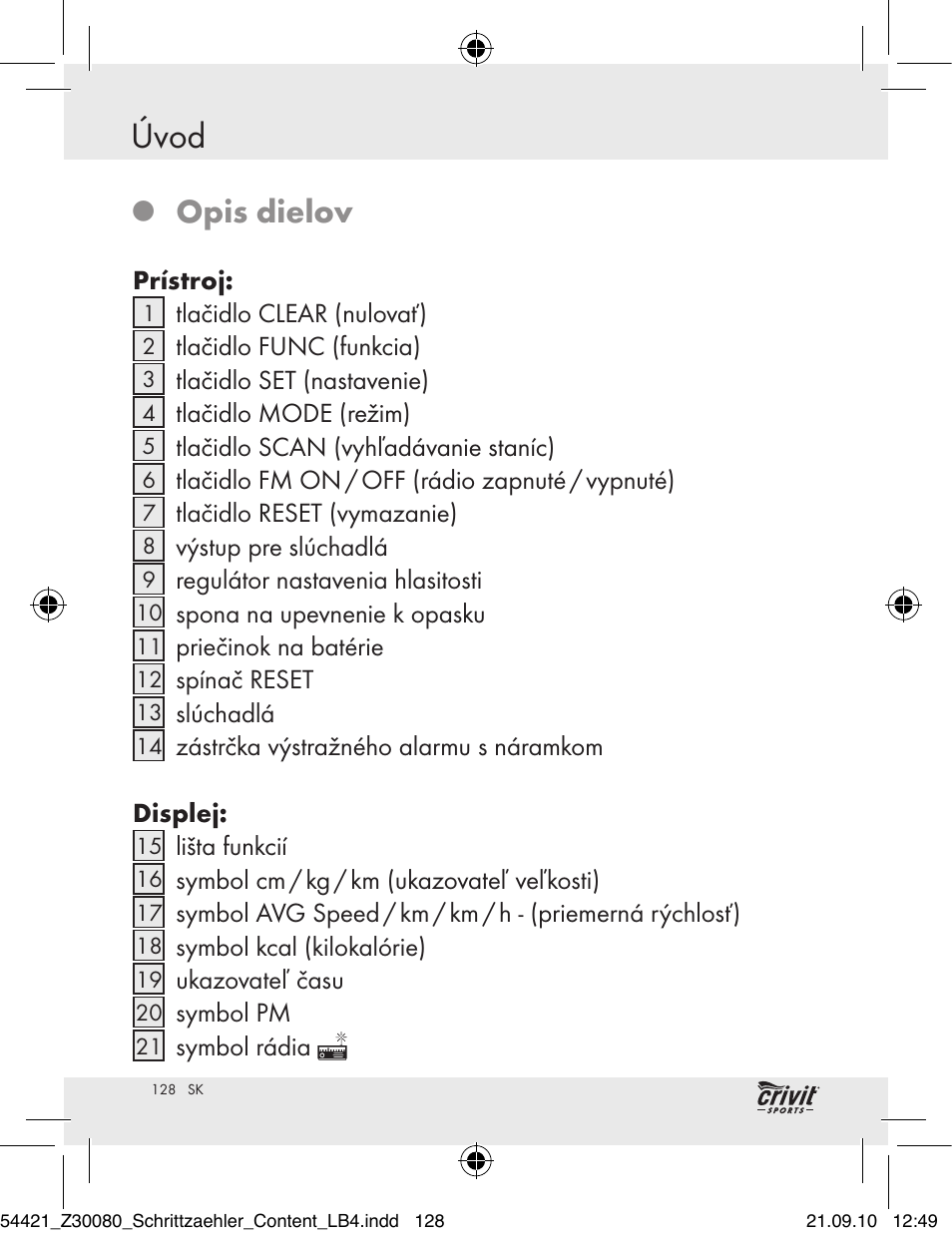 Úvod, Opis dielov | Crivit Z30080 User Manual | Page 126 / 147