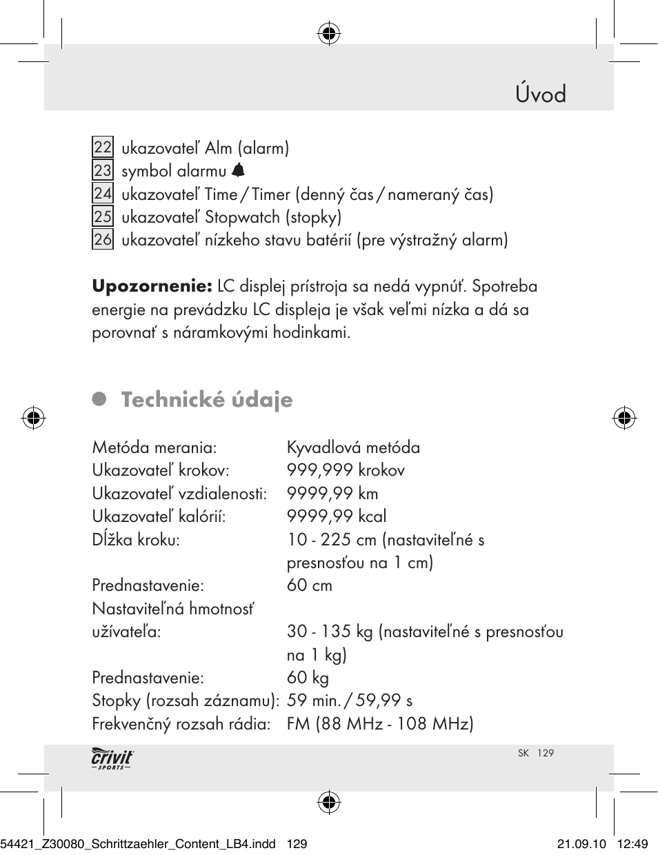Úvod, Technické údaje | Crivit Z30080 User Manual | Page 127 / 147