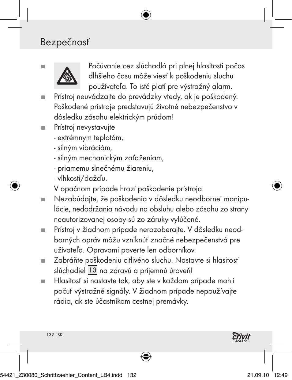 Bezpečnosť | Crivit Z30080 User Manual | Page 130 / 147