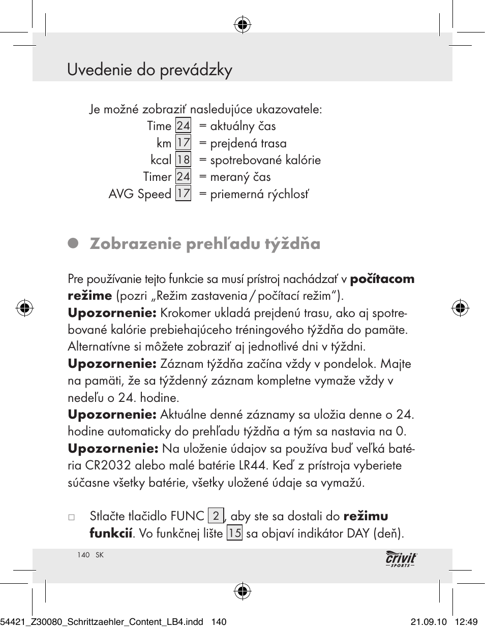 Uvedenie do prevádzky, Zobrazenie prehľadu týždňa | Crivit Z30080 User Manual | Page 138 / 147