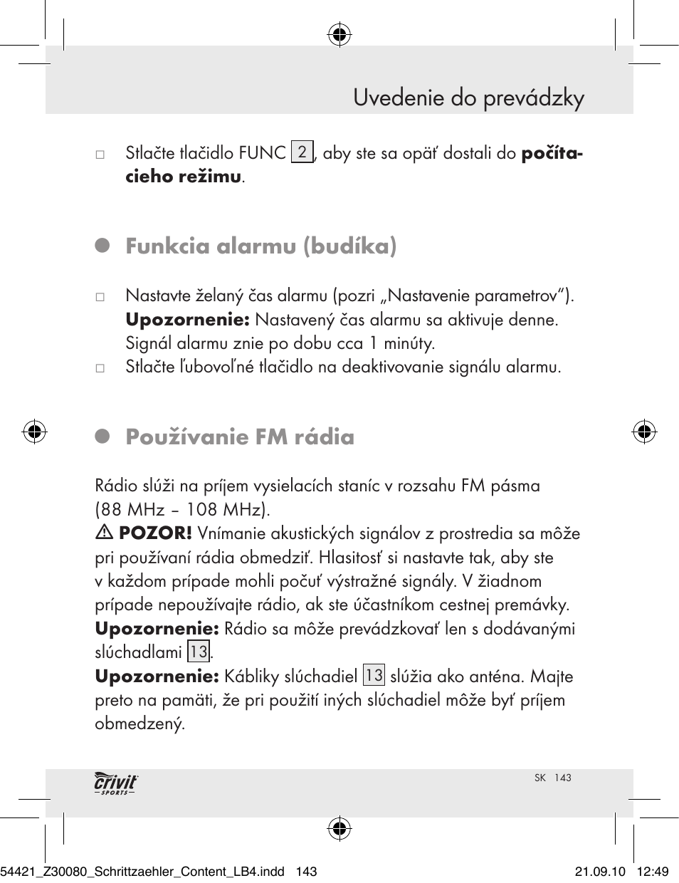 Uvedenie do prevádzky, Funkcia alarmu (budíka), Používanie fm rádia | Crivit Z30080 User Manual | Page 141 / 147