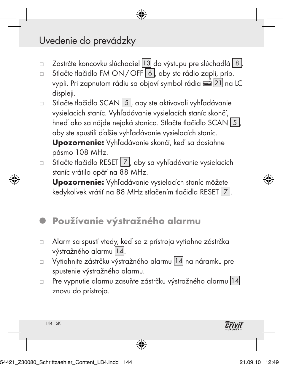 Uvedenie do prevádzky, Používanie výstražného alarmu | Crivit Z30080 User Manual | Page 142 / 147