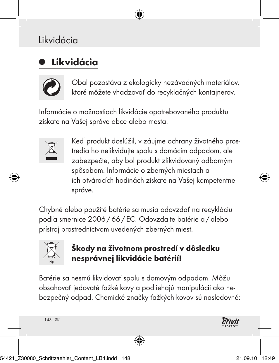 Likvidácia | Crivit Z30080 User Manual | Page 146 / 147