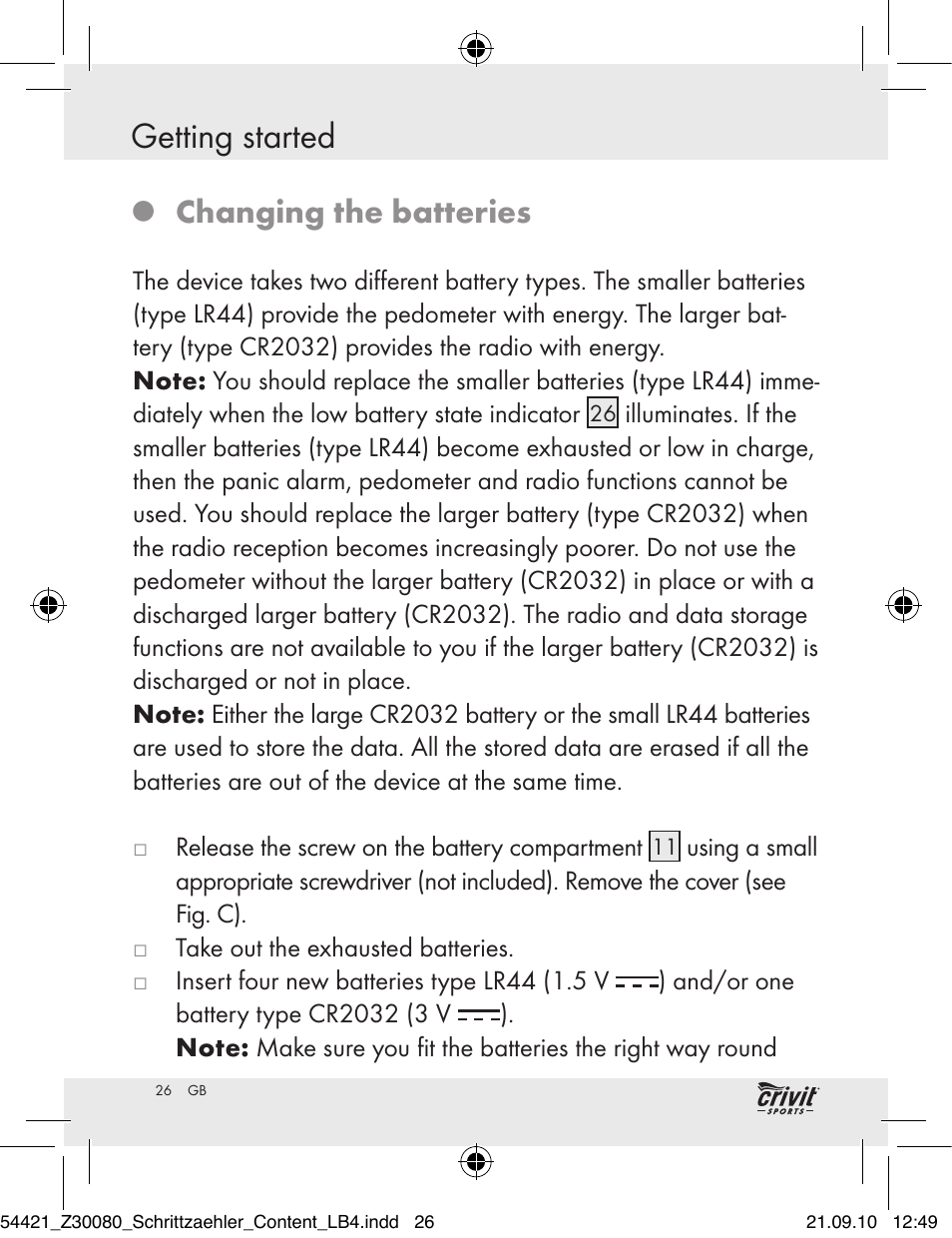 Changing the batteries | Crivit Z30080 User Manual | Page 24 / 147