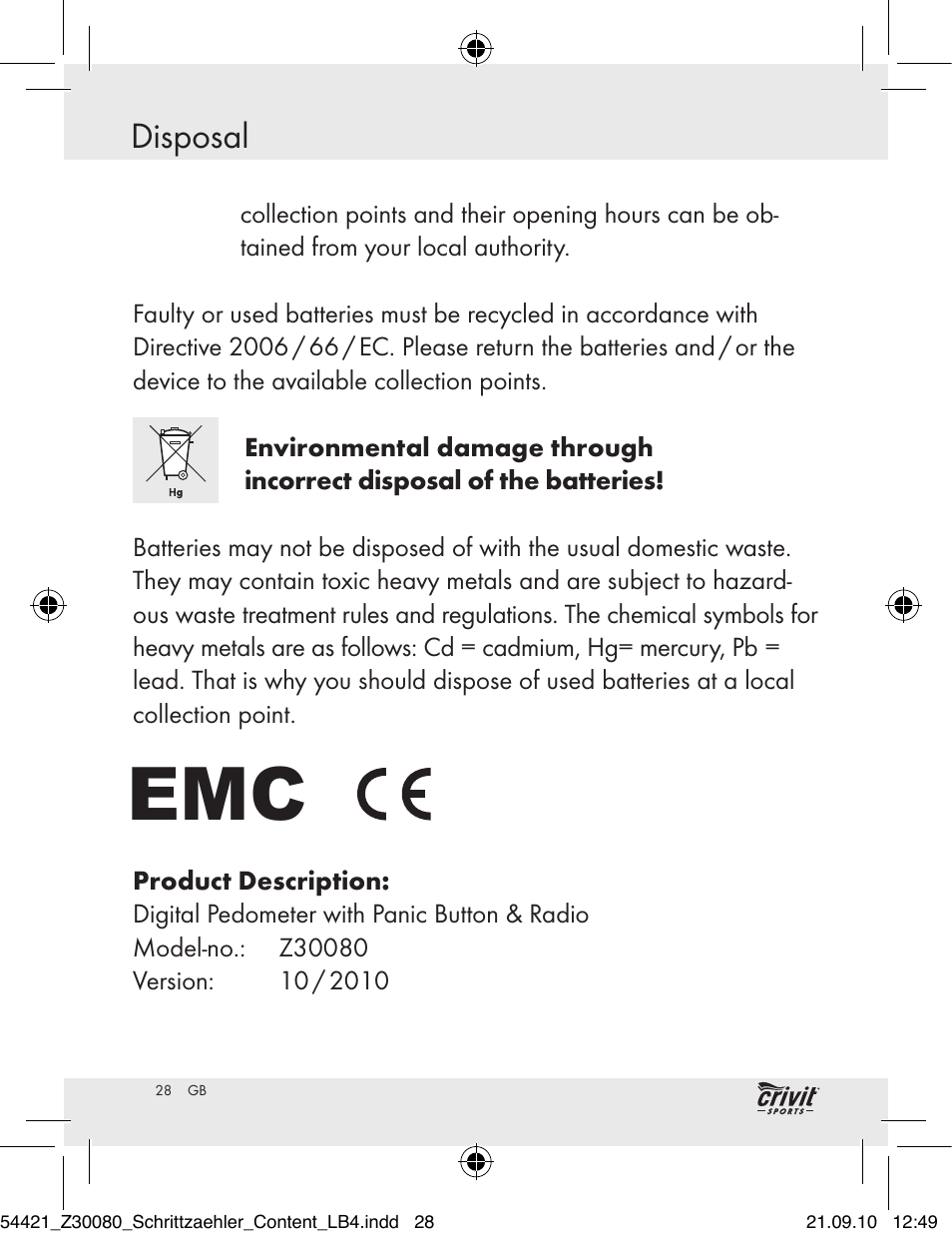 Spis zawartości disposal | Crivit Z30080 User Manual | Page 26 / 147
