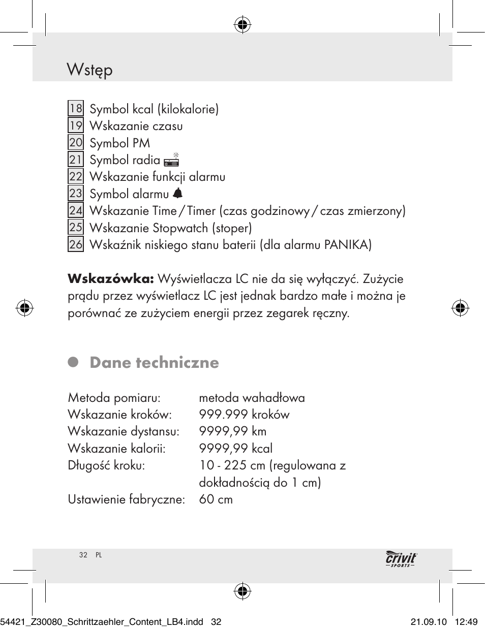 Wstęp, Dane techniczne | Crivit Z30080 User Manual | Page 30 / 147