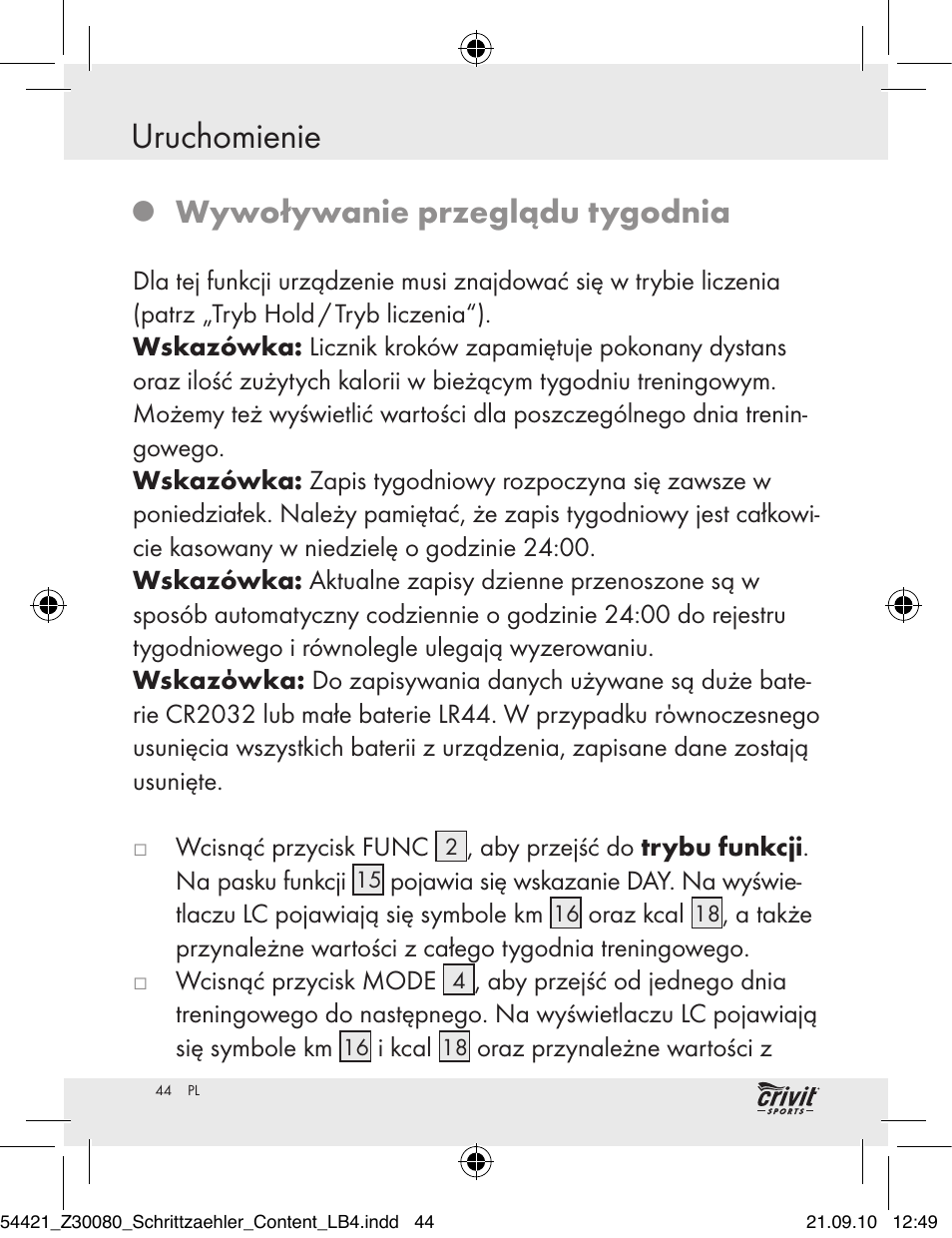 Uruchomienie, Wywoływanie przeglądu tygodnia | Crivit Z30080 User Manual | Page 42 / 147
