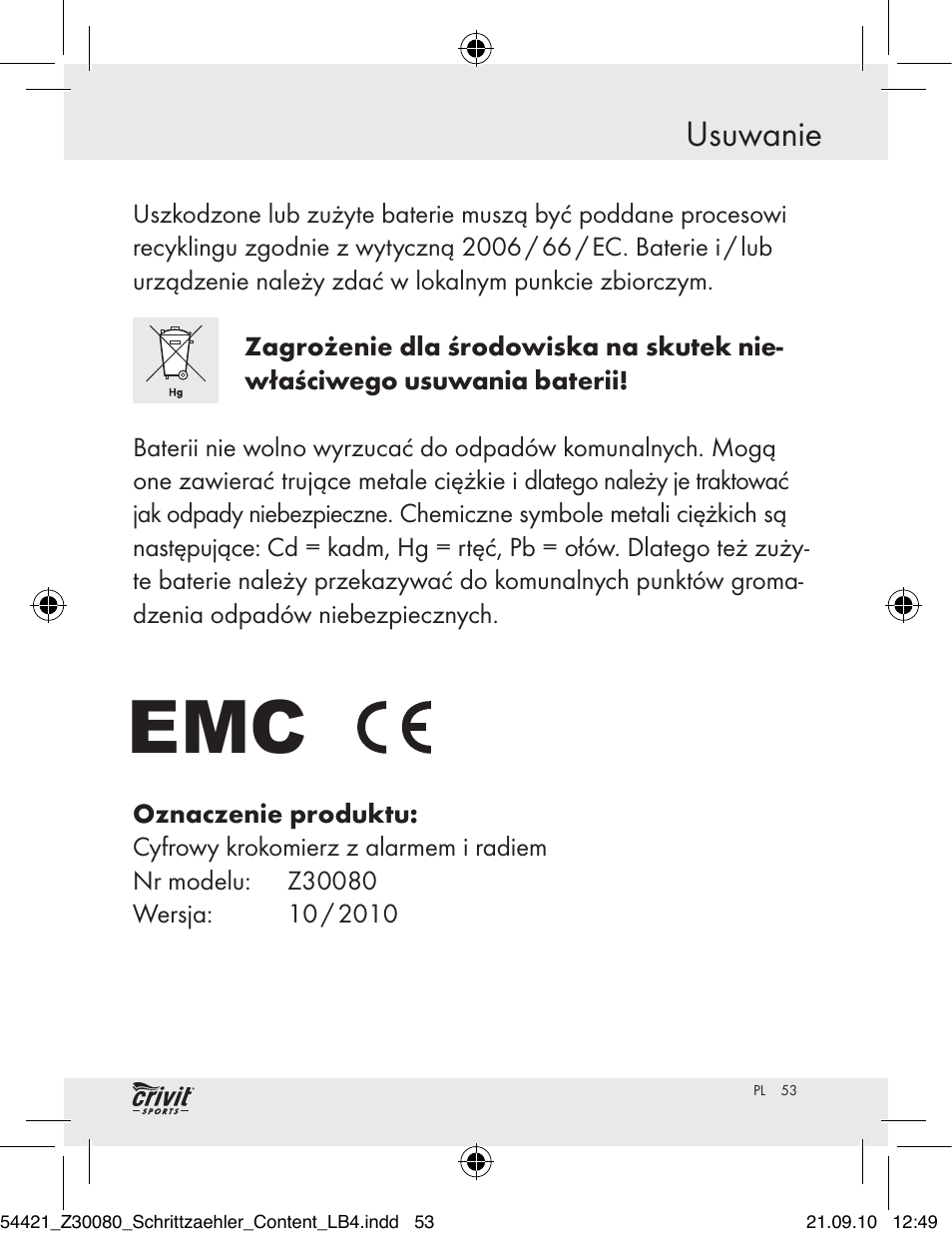 Usuwanie | Crivit Z30080 User Manual | Page 51 / 147