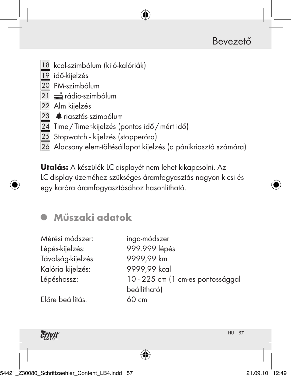 Bevezető, Műszaki adatok | Crivit Z30080 User Manual | Page 55 / 147