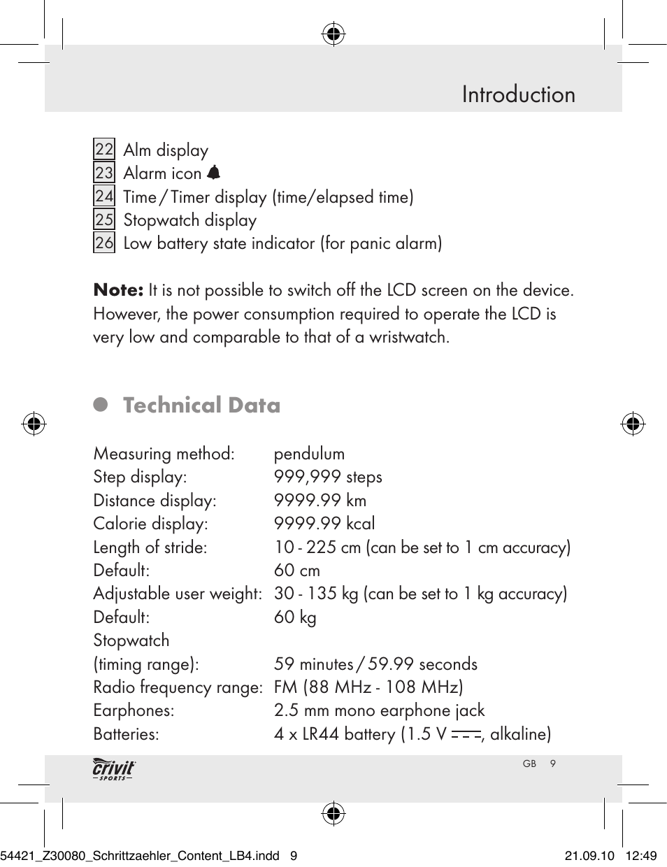 Introduction, Technical data | Crivit Z30080 User Manual | Page 7 / 147