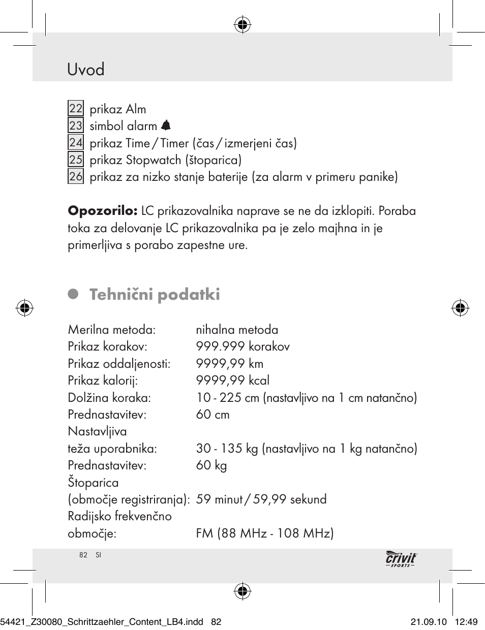 Uvod, Tehnični podatki | Crivit Z30080 User Manual | Page 80 / 147