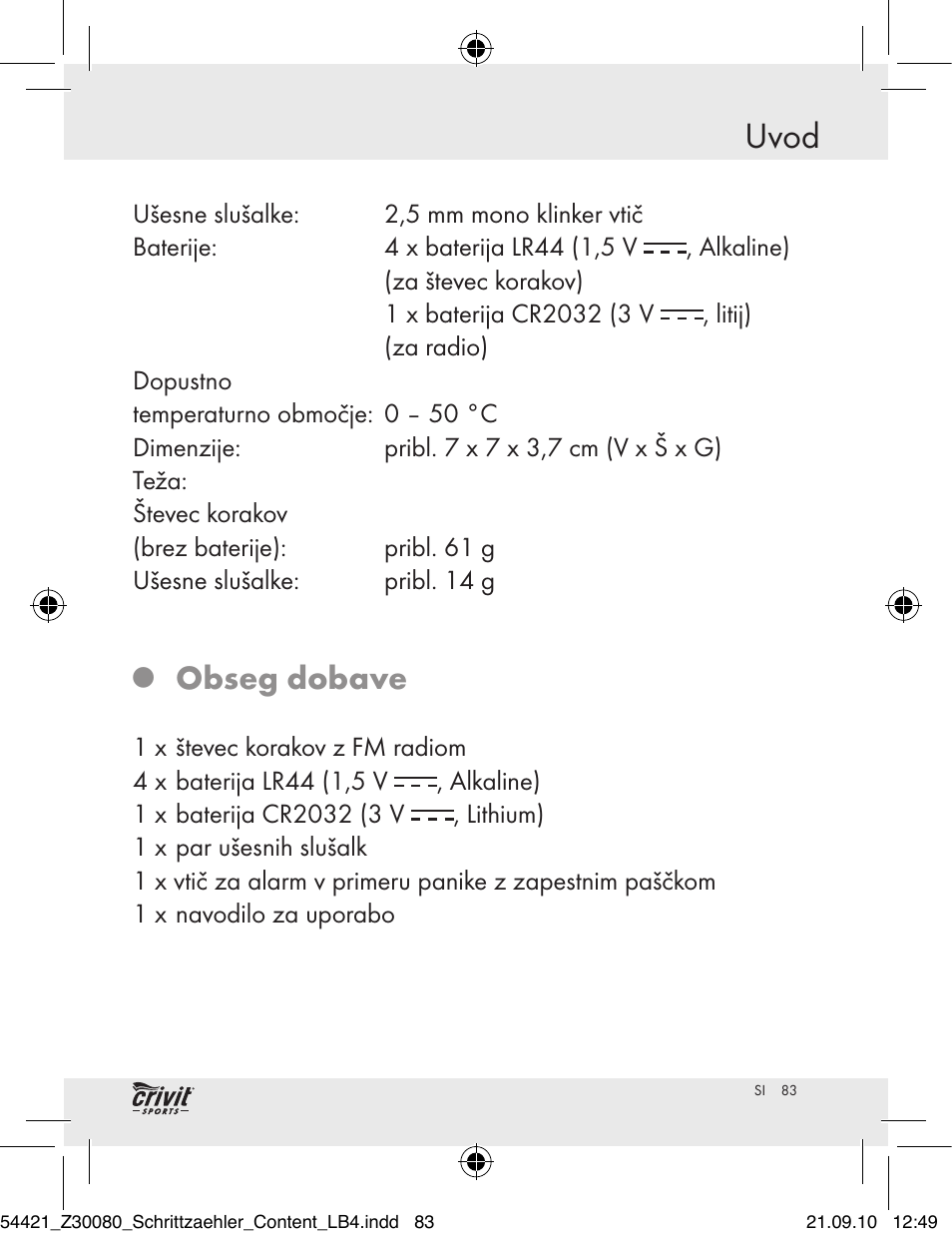 Uvod, Obseg dobave | Crivit Z30080 User Manual | Page 81 / 147